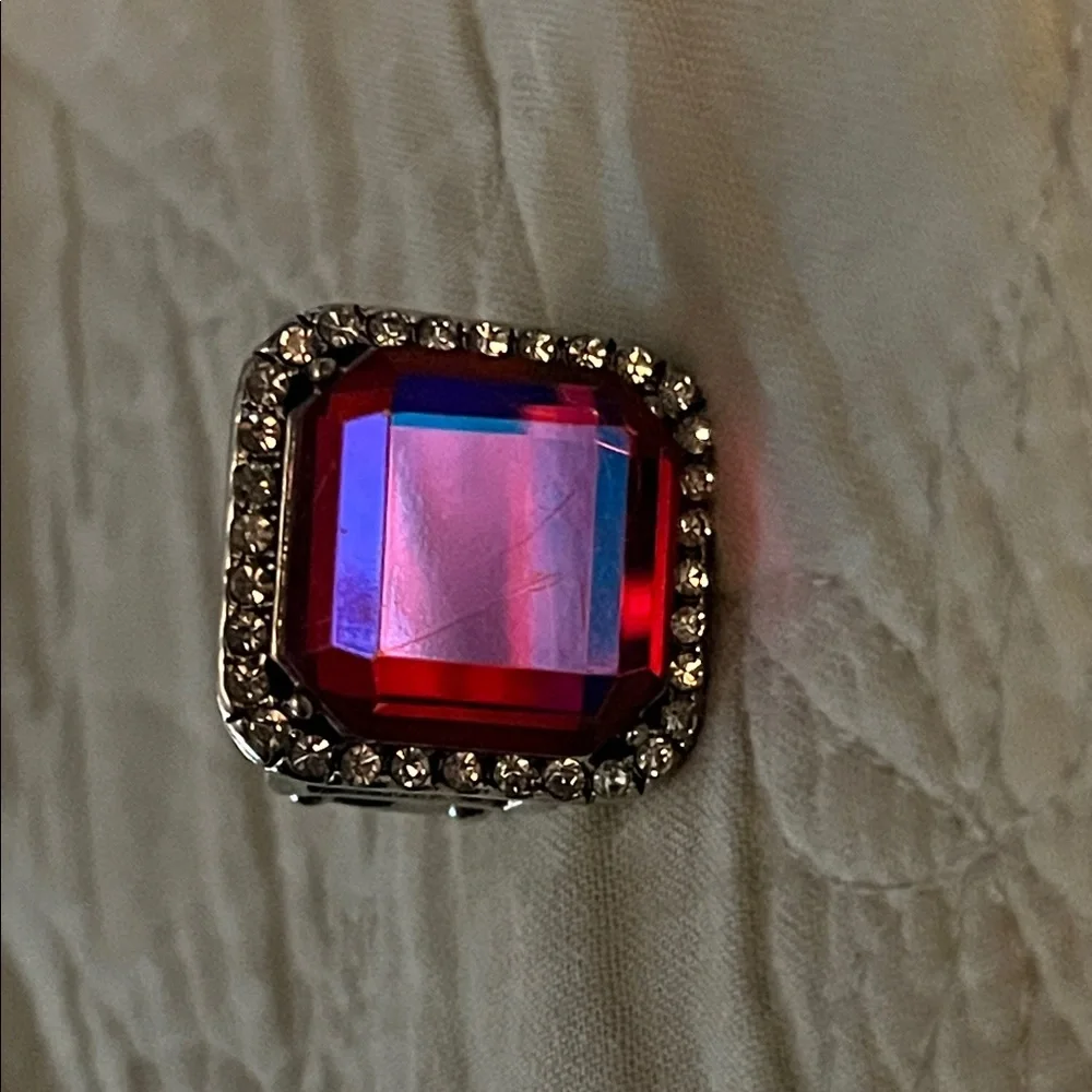 Statement Pink Square Crystal Ring with Clear Halo